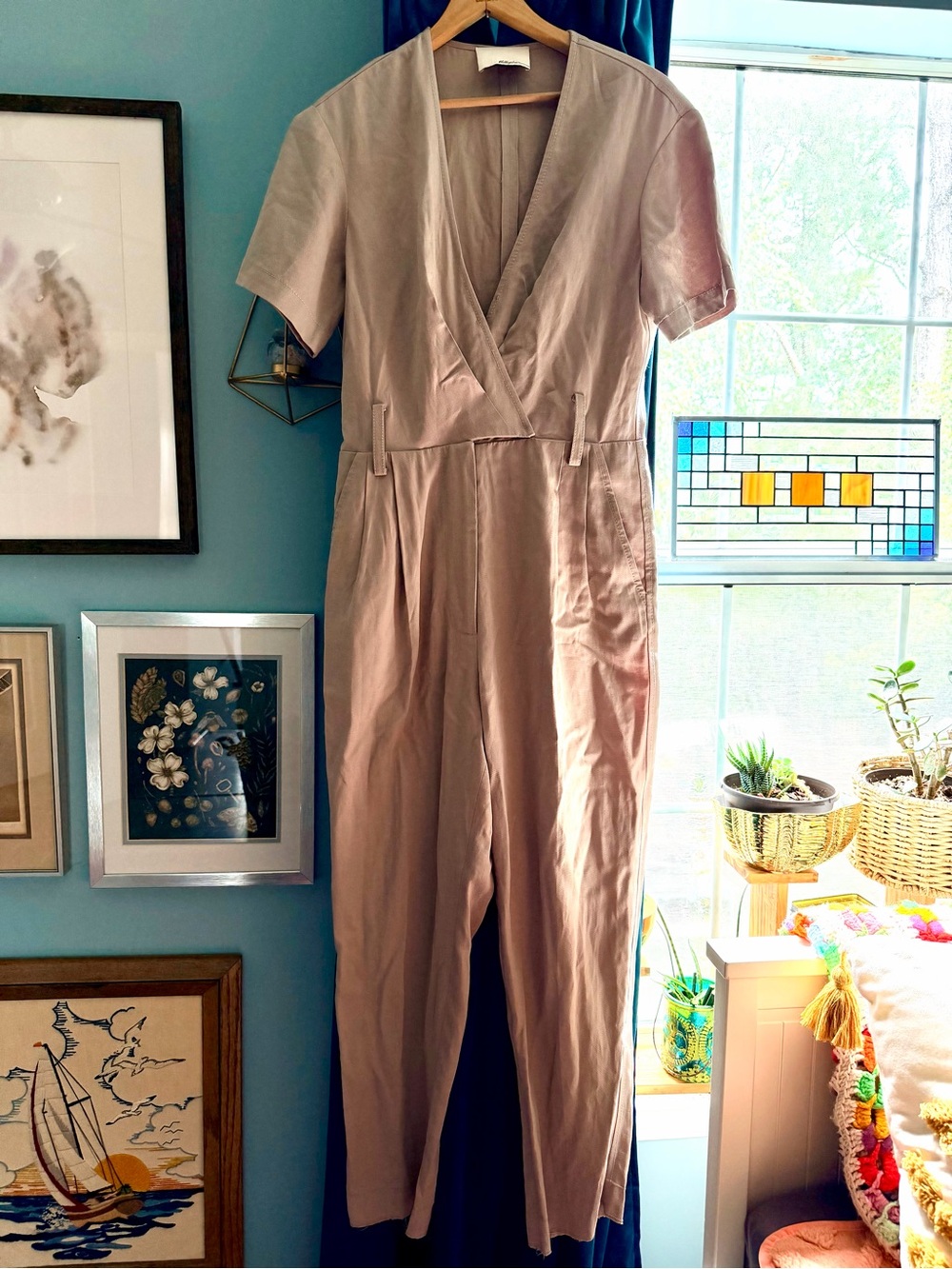 3.1 Phillip Lim Taupe Wrap-Front Short Sleeve Jumpsuit
